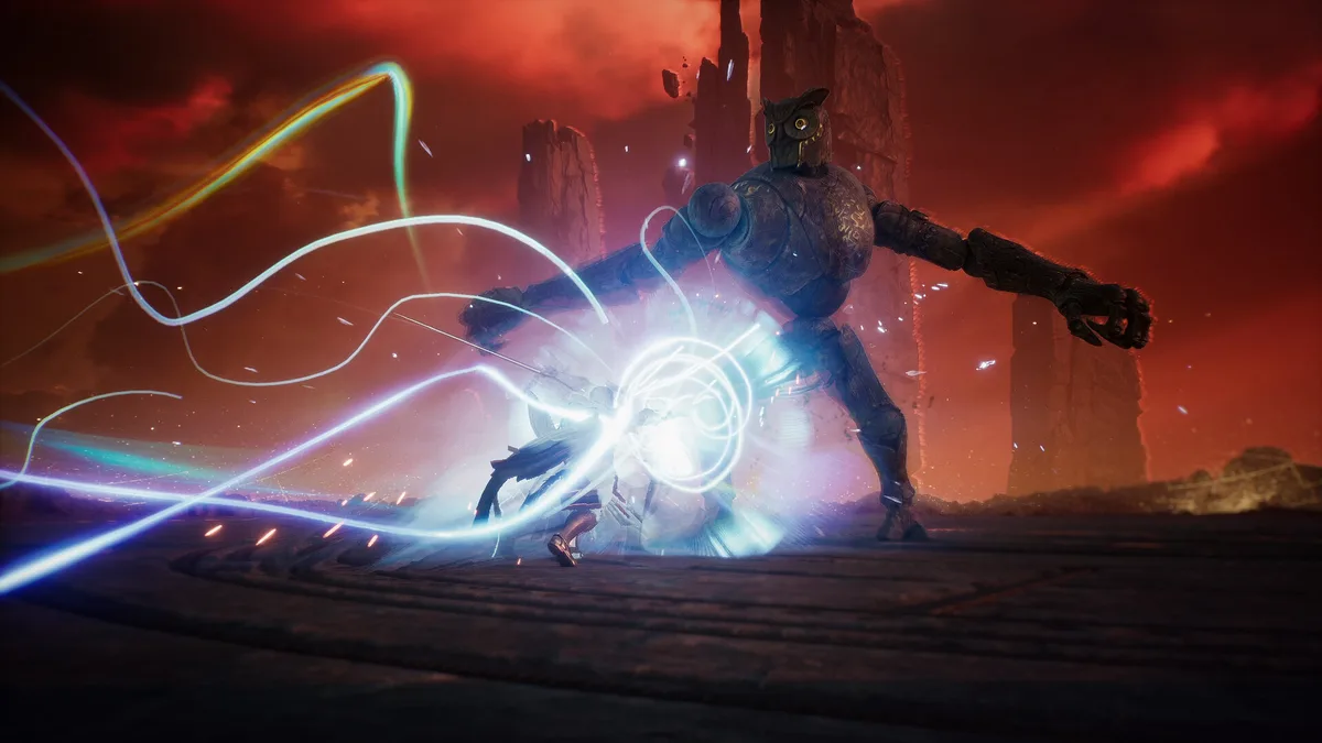 Official AION 2 screenshot of a combat encounter with a large construct