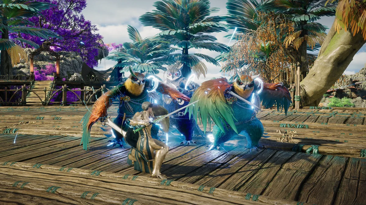 Official AION 2 gameplay screenshot of a player fighting owl-like creatures