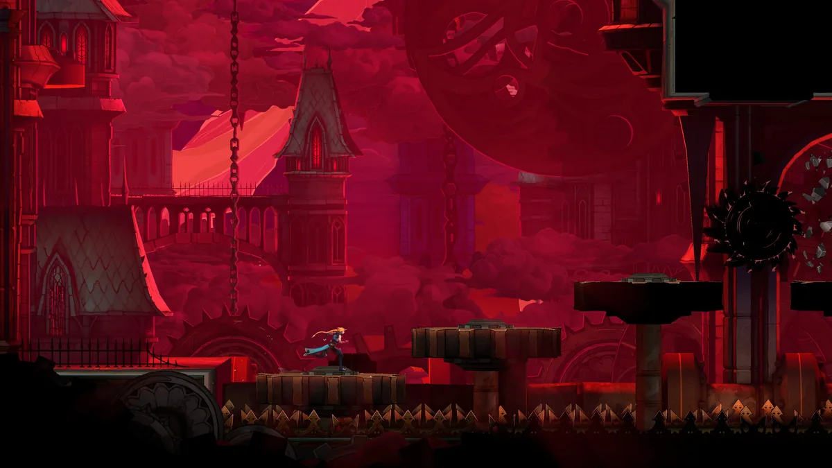 Official screenshot of Rose Belmont on a platform in front of a red-lit ruined city
