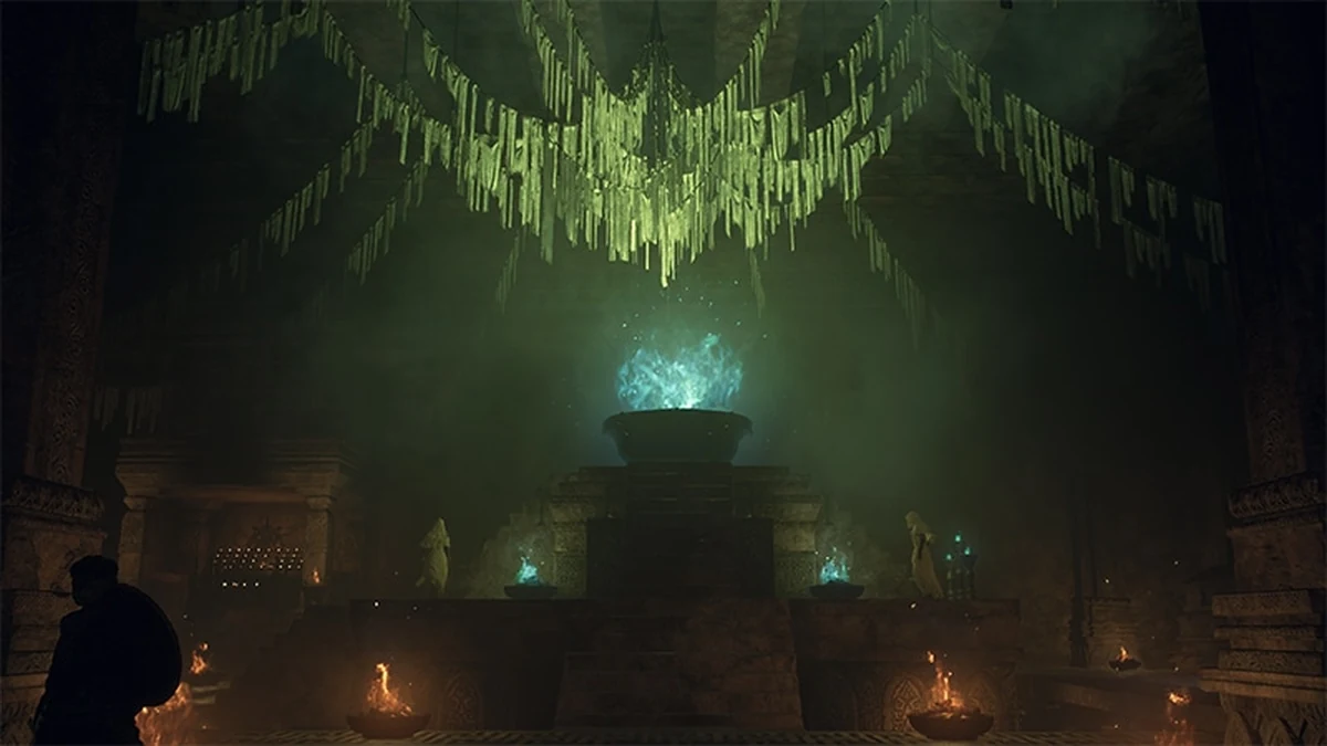 Official screenshot of a glowing travel structure in Battahl
