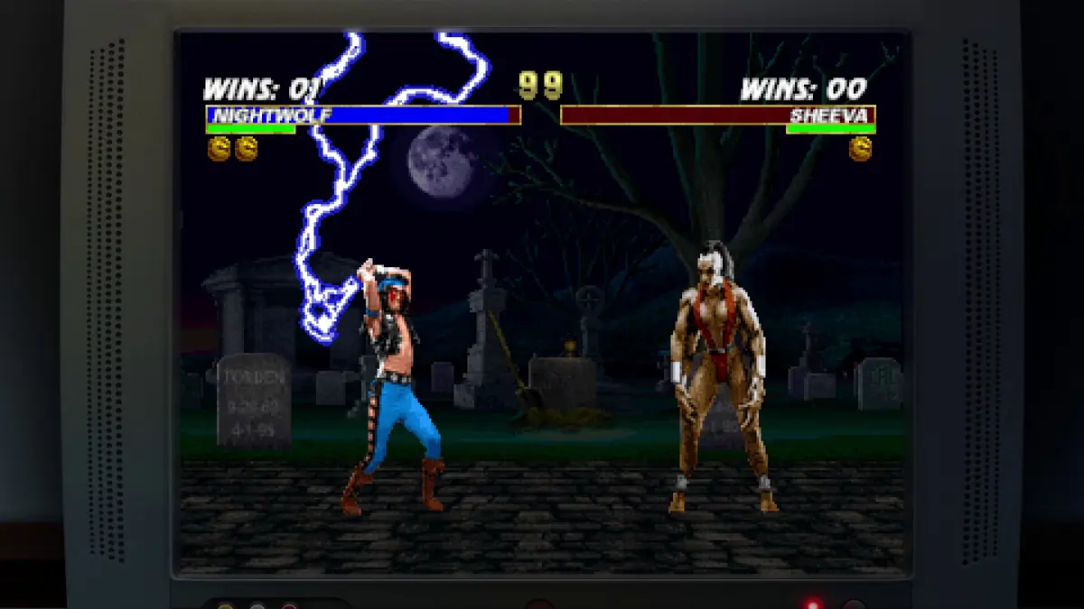 Official Legacy Kollection screenshot of a Raiden mirror match with win counters on screen