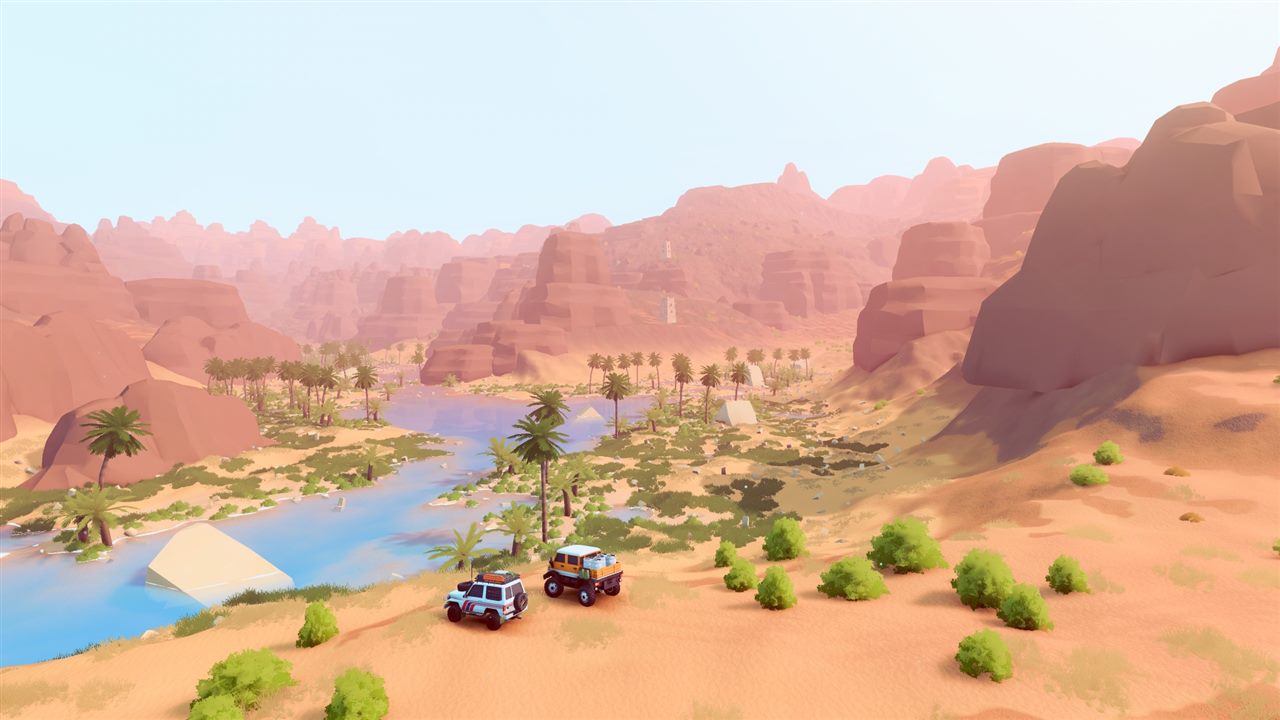 Official over the hill screenshot showing three off-road vehicles travelling together through an Algerian landscape