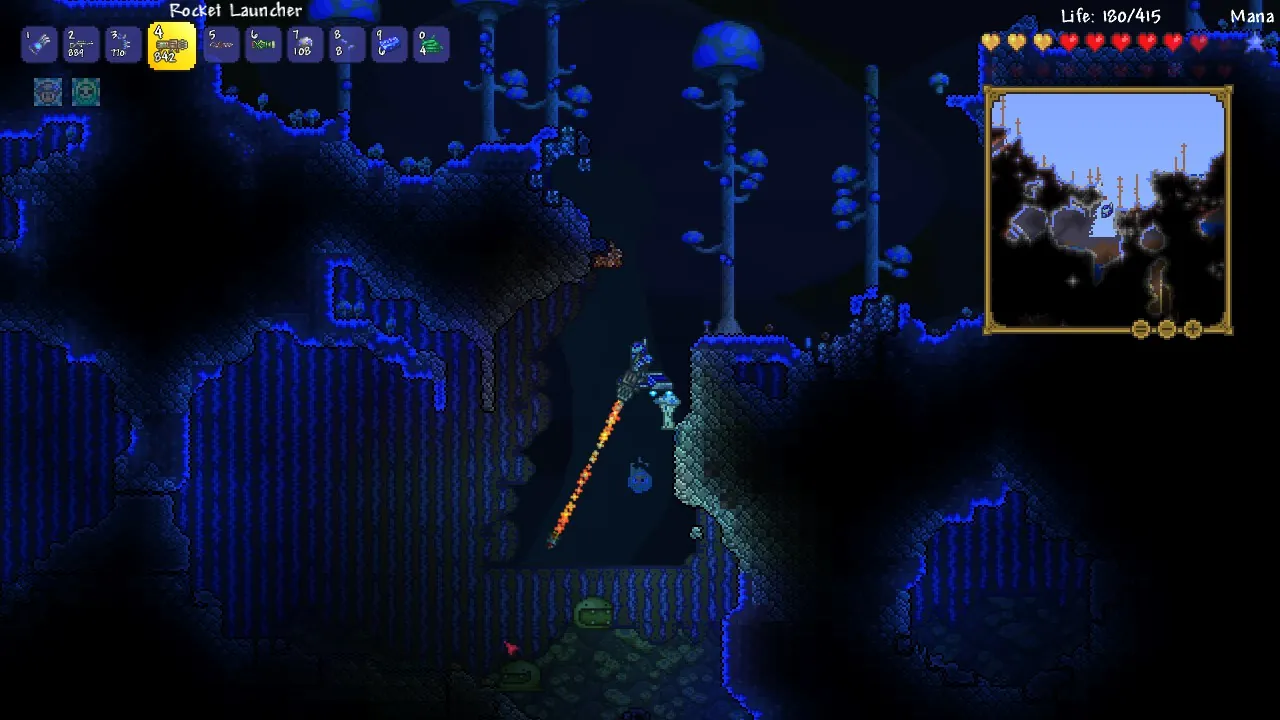 Official Terraria screenshot of a blue ice cave underground