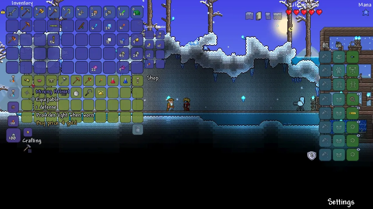 Official Terraria screenshot of the building interface with inventory panels open