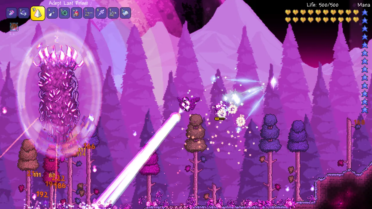 Official Terraria screenshot of a glowing purple crystal and light beam