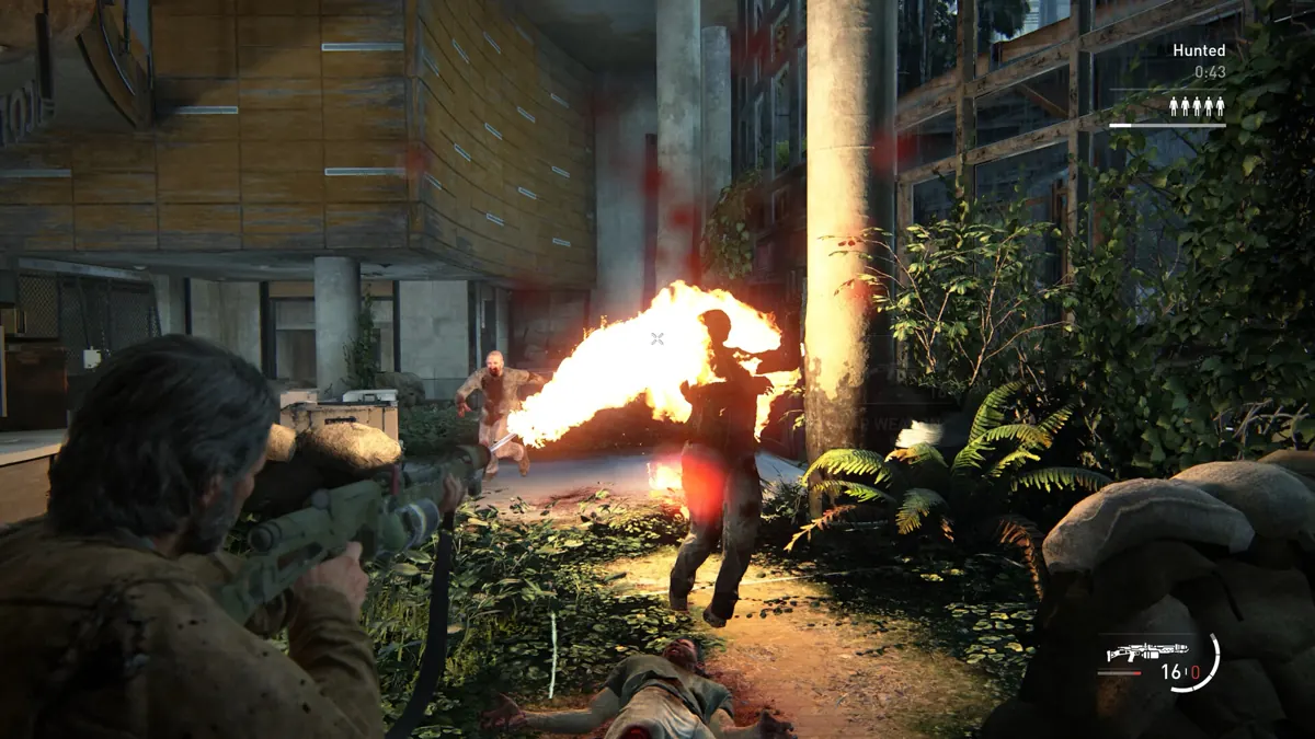 Combat in an overgrown building in The Last of Us Part II Remastered