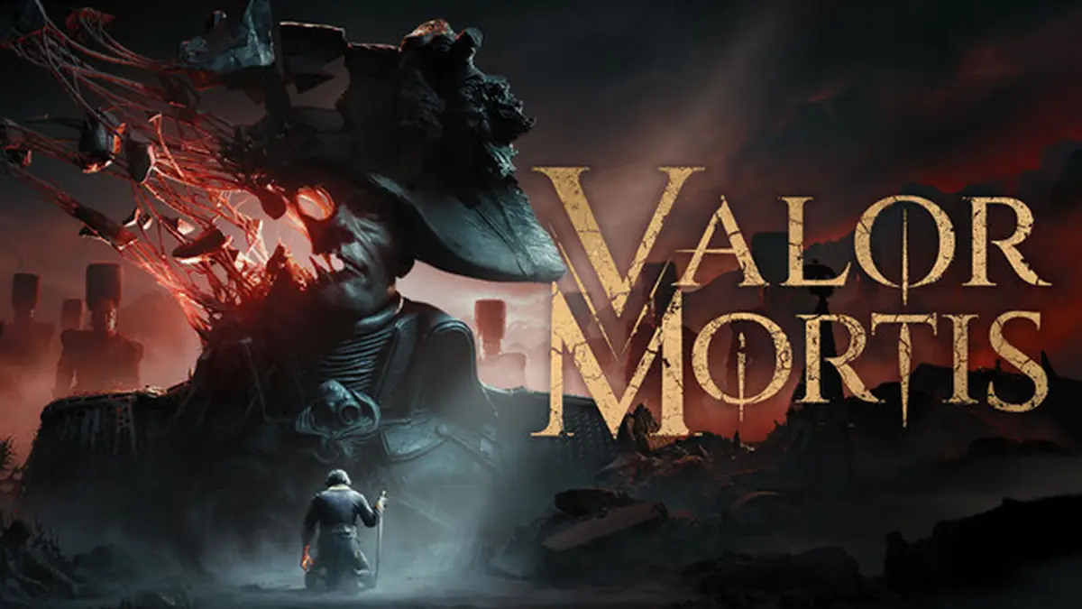 Official Valor Mortis store capsule artwork with the game title over a dark battlefield